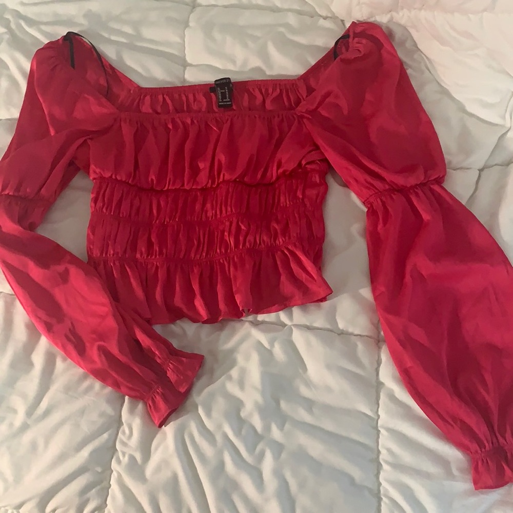 preppy pink puff sleeve top